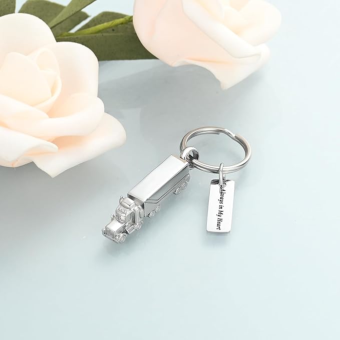 Imrsanl 18 Wheeler Semi Truck Urn Keychain for Ashes for Men Women Memorial Pendant Key Ring Cremation Jewelry Keepsake