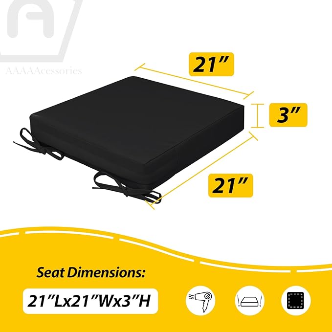 AAAAAcessories Outdoor Seat Cushions for Chairs, Waterproof, Fade-Resistant, 21" x 21" x 3", Patio Furniture Replacement Cushions, Set of 2, Charcoal Black