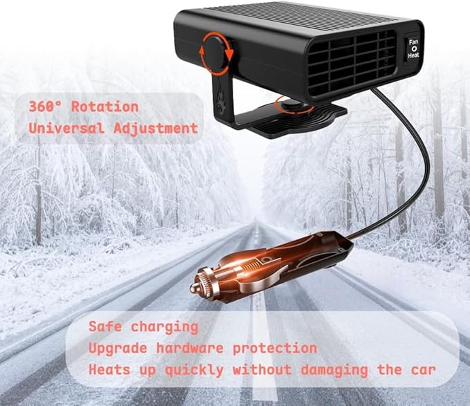 Car Heater, Portable Car Heater 12V and Defroster, 2in1 Fast Heating and Cooling, Car Heaters That Plugs into Cigarette Lighter, Fast Heating Defroster Defogger Demister for Cars