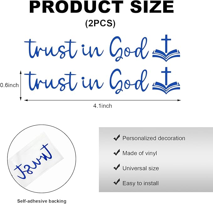 DXNQ 2 PCS Trust in God Rearview Mirror Decals, Automotive Vinyl Rear View Mirror Decorative Stickers, Waterproof Trust in God Stickers for Car Truck Laptop, Car Accessories (Blue,Style 2)