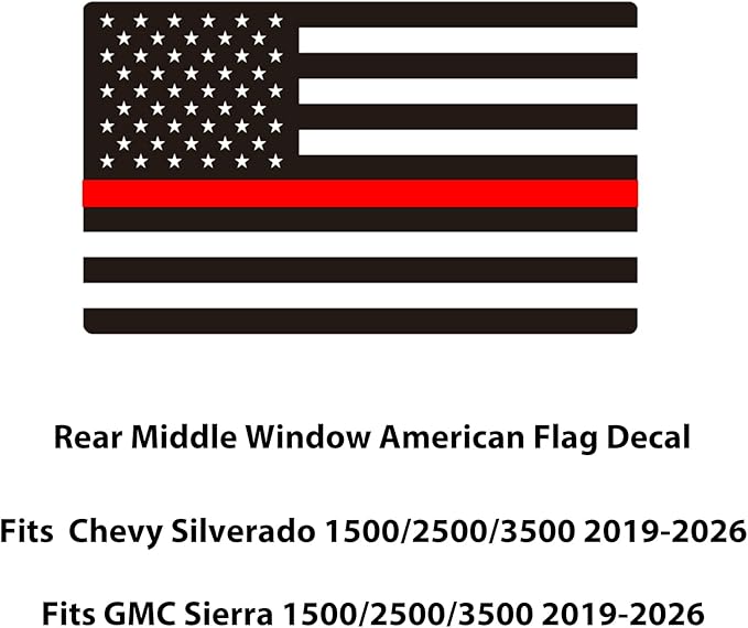 Zxiaochun Rear Middle Window American Flag Decal for Chevy Silverado/GMC Sierra 2019 2020 2021 2022 2023 2024 2025 2026 Back Sliding Center Window Glass USA Flag Vinyl Sticker(Thin Red Line)