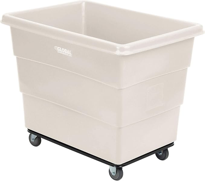 Global Industrial 16 Bushel Plastic Bulk Box Truck, Steel Chassis Base, 1000 lbs. Capacity, 4" Non-Maring Rubber Casters, White, 42-3/5"L x 30" W x 35-3/5"H
