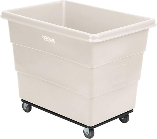 Global Industrial 16 Bushel Plastic Bulk Box Truck, Steel Chassis Base, 1000 lbs. Capacity, 4" Non-Maring Rubber Casters, White, 42-3/5"L x 30" W x 35-3/5"H