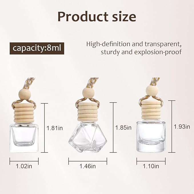 Hanging Car Air Freshener Diffuser, 60Pcs 8ml Empty Glass Essential Pendant Bottles, Automotive Oil Aromatherapy Fragrance Perfume jars