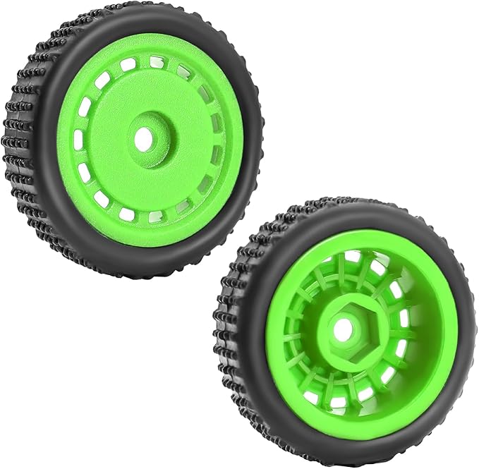Pre-Mounted Pin Buggy Tires and Wheels Rims Hub Tires Set for 1/24 Losi Micro-B 1/28 Losi Micro-T Wltoys 244016 Upgrade Part (Green Micro-B)