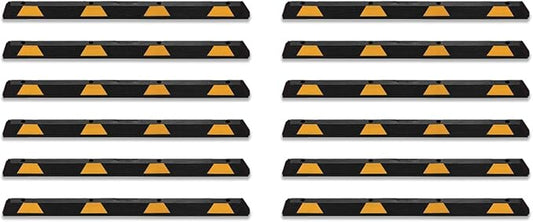 Zento Deals Rubber Parking Curb Garage Car Stopper - Parking Wheel Stopper Block 72” Wide Easy to Install, Black/Yellow Reflective Parking Block; for Car, Truck, Trailer and RV (Black/Yellow 12pack)