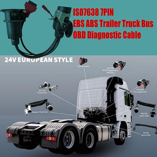 ABS EBS ISO7638 Road Commercial Vehicles Diagnostic Connectors-Electrical Connections Between Tractor&Trailer and Towing Vehicles,OBD Port to OBD2 Diagnostic Scanners.