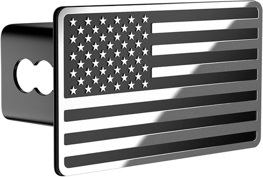 Chrome Line American Flag Metal Trailer Hitch Cover for 2" inch Receivers, Tow Hitch Cover for Trucks Cars SUV (Chrome Line)