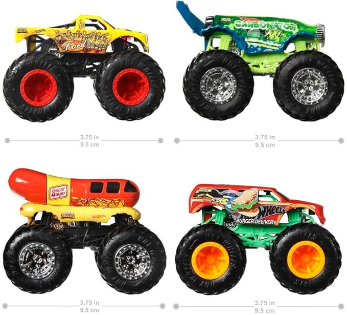 Hot Wheels Monster Trucks 4-Pack, Set of 4 1:64 Scale Toy Vehicles with Giant Wheels (Styles May Vary)