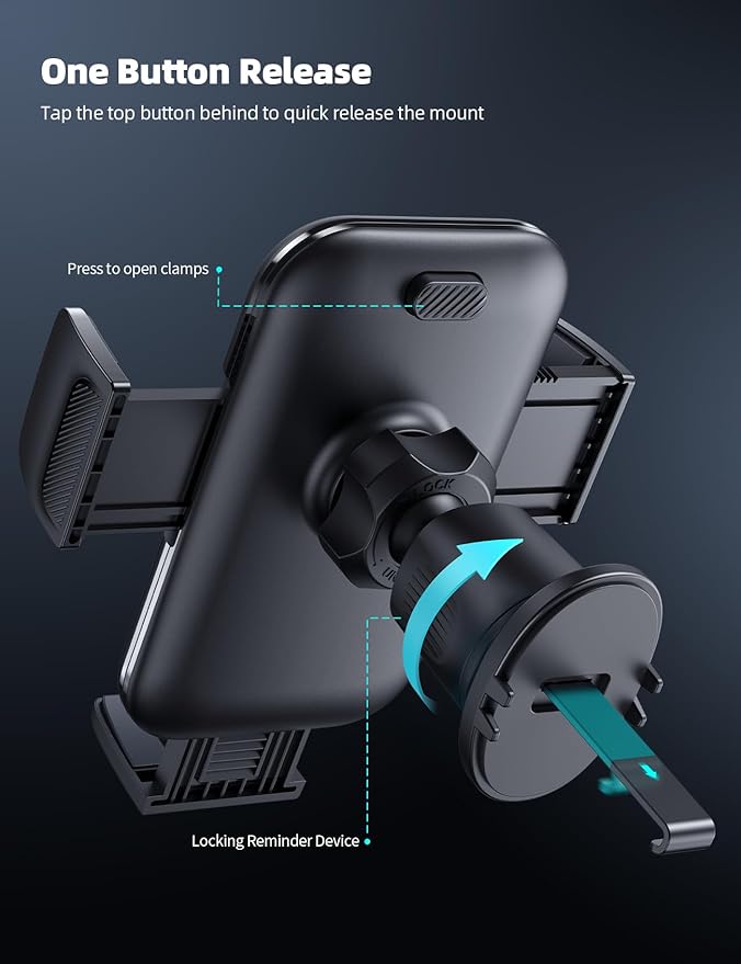 Lamicall 2026 Wider Clamp & Metal Hook Car Phone Holder Vent [Thick Cases Friendly] Phone Holders for Your Car Mount Gfts Automobile Hands Free Accessories for Women Men for iPhone 16 15 14 13 Pro Max