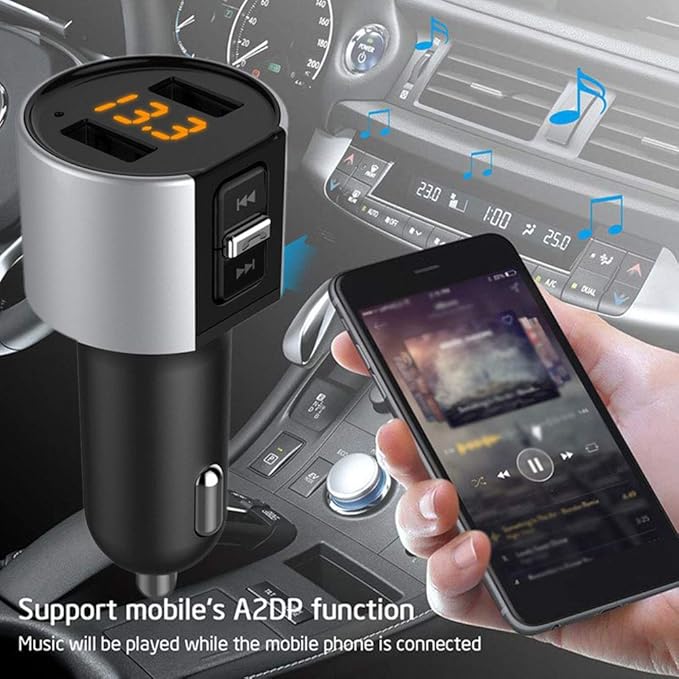 Bluetooth FM Transmitter for Car, Wireless MP3 Player FM Modulator Car Stereo Radio Adapter Car Kit Hands Free Calling Dual USB Cahrging Battery Voltage Detection