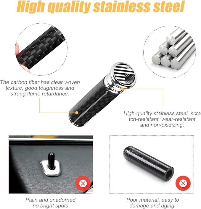 Moly Magnolia 4PCS Car Door Lock Knobs, American Flag Carbon Fiber Door Lock Pin Cover, Decorative Modification Door Lock Bolt Pin Cover, Auto Accessories Universal for SUV, Truck, Van (Black Flag)
