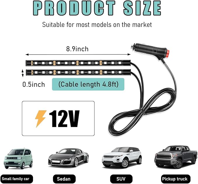 Yourkar Car LED Strip Light, 24 LED Interior Under Dash Atmosphere Lights with Cigarette Lighter, Vehicle Decor Lamp Ambient Night Light Strip Lighting, Universal Car Accessories (Red)