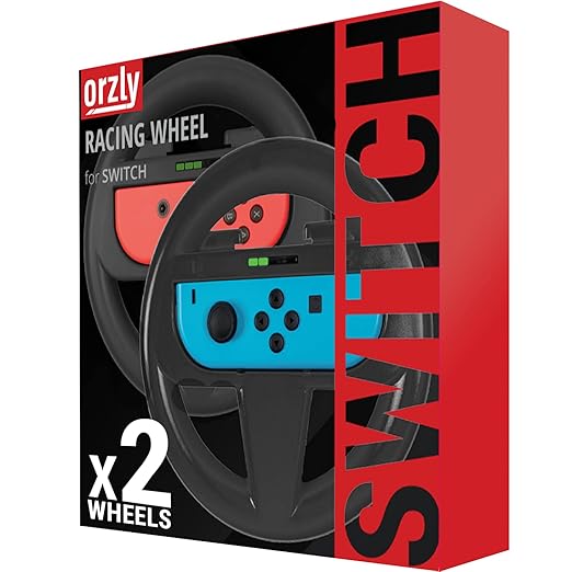 Orzly Steering Wheels for Nintendo Switch & OLED Console JoyCons, Racing Wheels for Mario Kart 8 Deluxe [Mariokart Switch Steering Wheel Joycon Controller Attachment Accessories]-TWIN PACK [2X Black]