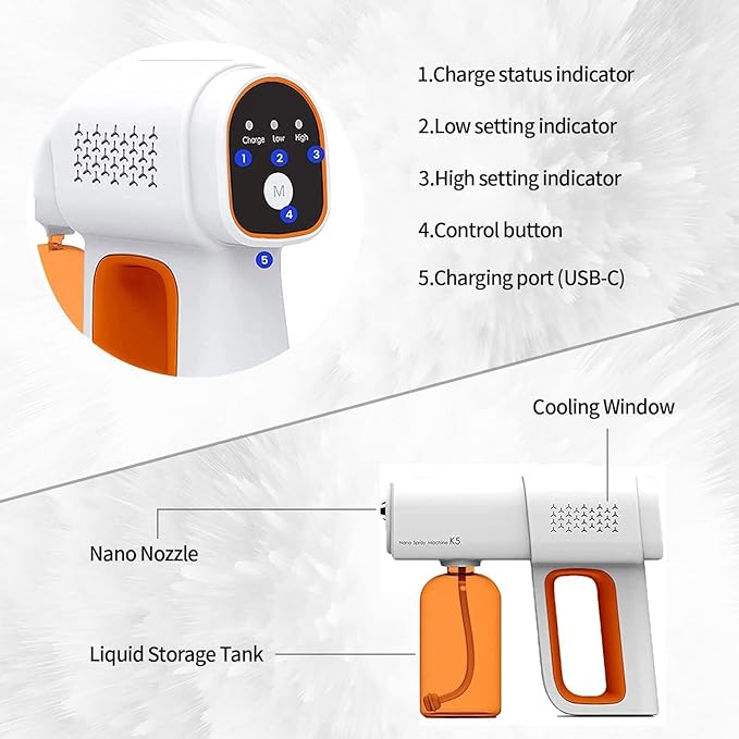 Professional Fogger Machine, 380ml Wireless Nano Sprayer Gun, Rechargeable ULV Atomizer with Blue Light for Touchless Cleaning