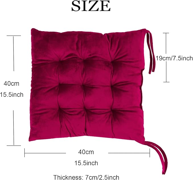 Set of 4 Chair Cushions for Dining Chairs with Ties, Indoor Non-Slip Kitchen Chair Pad and Dining Room Seat Cushion Mat for Office Living Room Outdoor 15.5" - Burgundy