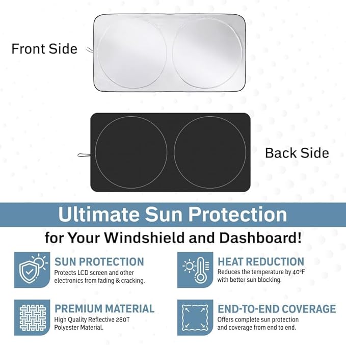 Foldable Car Windshield Sun Shade – 280T Thickened Reflective UV & Heat Shield with Storage Bag, Keeps Interior Cool, Universal Fit for Sedans, SUVs & Trucks – Medium (64" x 32")