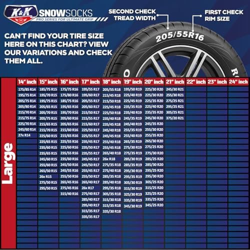 K&K Auto Snow Socks for Tires – Pro Series for Ultimate Grip Approved Snow Chain Alternative Traction Device – Tire Sock for Car SUV Sedan Coupe – Winter Travel Accessory Emergency Kit – Large (2pcs)