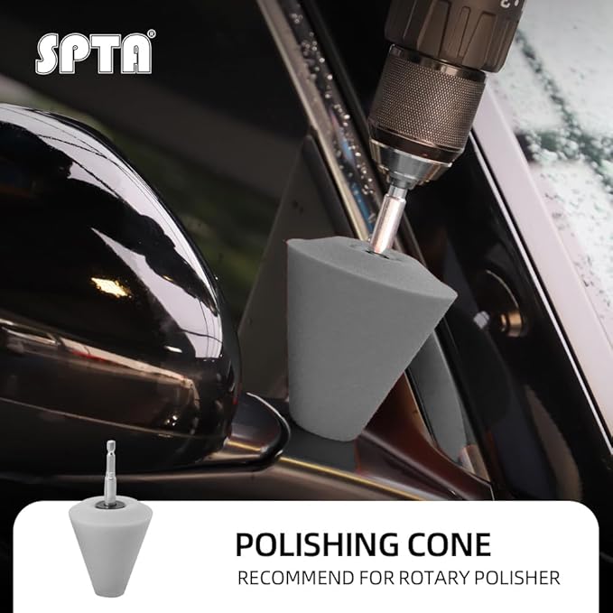 SPTA Polishing Cone, Car Wheel Hub Drill Buffing Sponge Pads Kit, Polishing Ball (T40 Light Cut & Fnish Polishing Cone)
