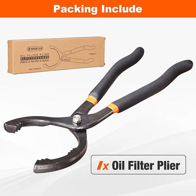 Spurtar 12'' Oil Filter Pliers, Adjustable Oil Filter Wrench, Fits Filters 2-1/2" to 4-1/2" (64-115mm) for 4S Shop Auto Repair Mechanic DIY Generator Small Engine