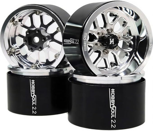 HOBBYSOUL 2.2 Beadlock Wheels -11mm Negative Offset 40mm Wide Rims 2.2 RC Wheels Hex 12mm for 1/10 RC Mud Crawler SCX10 Capra TRX4 Everest gen 7 Pro, Silver