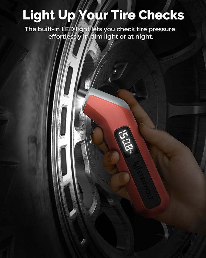 ETENWOLF T300 Digital Tire Pressure Gauge 3-200 PSI, Industrial Tire Gauge Calibrated to ANSI B40.7 Grade 2A(Plus-Minus 0.5%), Replaceable AAA Batteries (Vivid Orange)