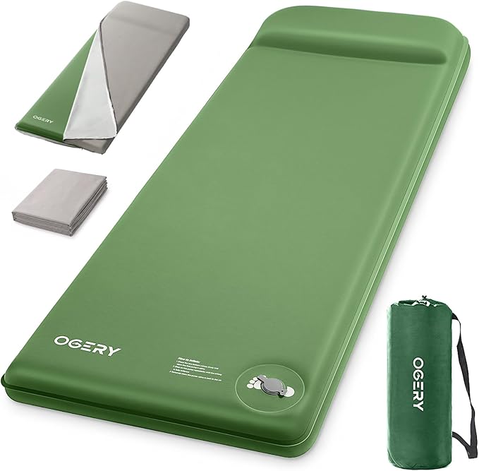 OGERY Self-Inflating Sleeping Pad with Built-in Foot Pump, 3" Memory Camping Mattress Pad, Quiet & 9.5 R-Value Insulated Sleeping Mat Camping Essential Gear for Car Tent Camping