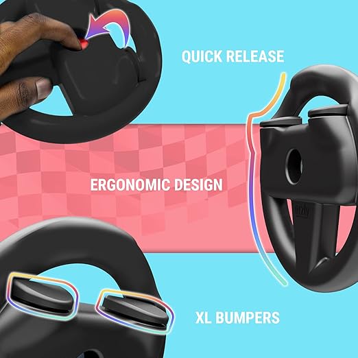 Orzly Steering Wheels for Nintendo Switch & OLED Console JoyCons, Racing Wheels for Mario Kart 8 Deluxe [Mariokart Switch Steering Wheel Joycon Controller Attachment Accessories]-TWIN PACK [2X Black]