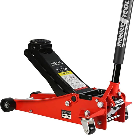 2.5 Ton Low Profile Floor Jack, Heavy Duty Floor Jack with Dual Piston Quick Lift Pump, Steel Car Jacks Adjustable Height 3.5"-19.5", Trolley Floor Jacks 2.5 Ton/5000 LBS Capacity, Red