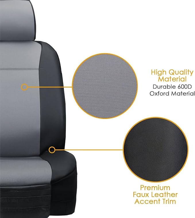 LPI Truck Heavy Duty Car Seat Covers for Front Seats; Fits Sedans and SUVs, Includes Front and Rear Storage Pockets, Built-in Molle Style Organizer; Semi-Custom Fit; Black/Grey, 2pcs