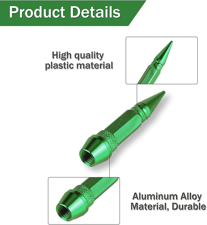 SINGARO 60mm Spiked Valve Caps,Aluminum Alloy Dustproof and Waterproof Tire Valve Stem Caps, Suitable for Cars, Trucks and Motorcycles (4PCS Green)