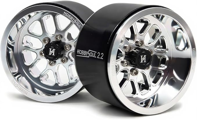 HOBBYSOUL 2.2 Beadlock Wheels -11mm Negative Offset 40mm Wide Rims 2.2 RC Wheels Hex 12mm for 1/10 RC Mud Crawler SCX10 Capra TRX4 Everest gen 7 Pro, Silver