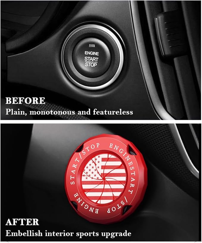 Stylish Car Push Start Button Cover,Spin Type Zinc Alloy Push to Start Button Cover for Car Decor,Universal Engine Start Button Cover Interior Car Accessories for Car Truck SUV (America Flag Red)