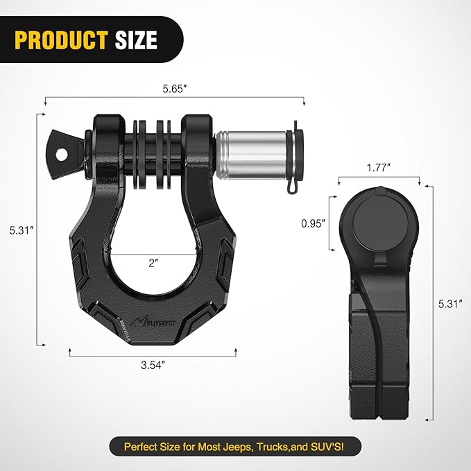 Nilight 2 Pack 3/4" D-Ring Separate Shackle with 7/8" Lock Pin 45,000 lbs Break Strength, Off Road Recovery Shackle with Isolators Washers for Use with Tow Strap, Winch, Truck Vehicle (Black)