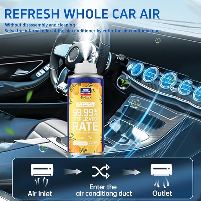 Glodway Car Air Freshener Spray,Deodorizer Odor Eliminator Remover Fogger,Long Lasting Lemon Scent,6 Ounce(Pack of 3)