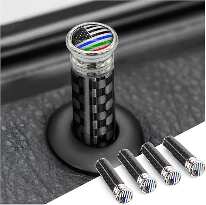 Moly Magnolia 4PCS Car Door Lock Knobs, American Flag Carbon Fiber Door Lock Pin Cover, Decorative Modification Door Lock Bolt Pin Cover, Auto Accessories Universal for SUV, Truck, Van (Style A)