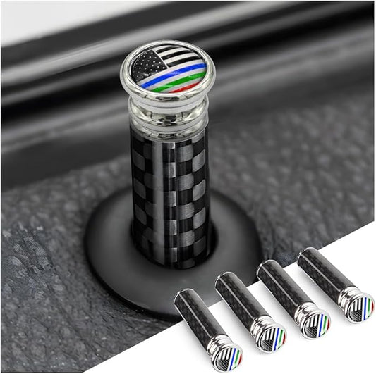 Moly Magnolia 4PCS Car Door Lock Knobs, American Flag Carbon Fiber Door Lock Pin Cover, Decorative Modification Door Lock Bolt Pin Cover, Auto Accessories Universal for SUV, Truck, Van (Style A)