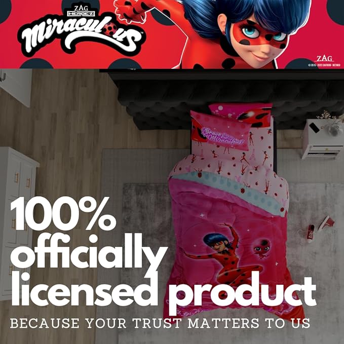 Miraculous: Tales of Ladybug and Cat Noir Kids Bedding Super Soft Comforter and Sheet Set, 5 Piece Full Size, (Officially Licensed Product)