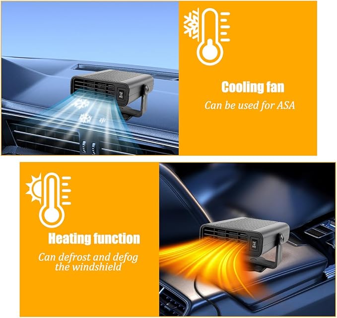 Car Heater, 12V 120W 2-in-1 Portable Vehicle Heating & Cooling Fan with Cigarette Lighter Plug, 360° Rotatable Automotive Windshield Defroster Accessories, Universal Fit (Black)