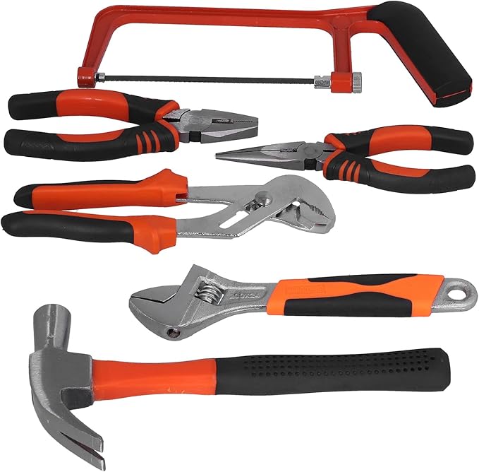 FIXMAN 50 Piece Maintenance Tool Set for Household Repair with High Carbon Steel Pliers Screwdriver Cutter and Wrench includes Flashlight and ABS Storage Case