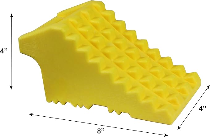 MaxxHaul 50503 High Visibility Poly Foam Wheel Chock 2-Pack | 8" x 4" x 4" Lightweight Tire Stop | Slip-Resistant Rubber Base | Built-in Handle | Safety Yellow
