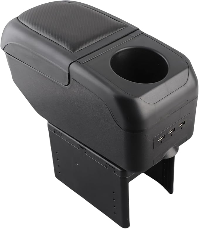 Universal Car Armrest Box with 6 USB Charging Ports Double Layer Car Organizers and Storage Car Arm Rest Console Organizer for SUV Truck Car (Black)