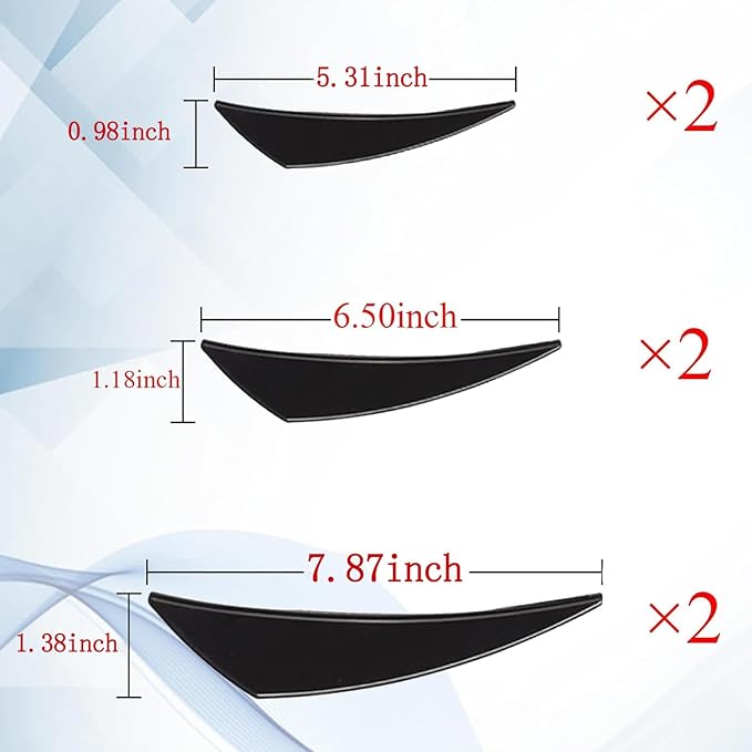Pack-6 Car Spoiler Canards Kit, Universal Auto Front Bumper Lip Splitter, Body Anti-Collision Diffuser, Exterior Soft Rubber Decorative Stickers (Glossy Black)