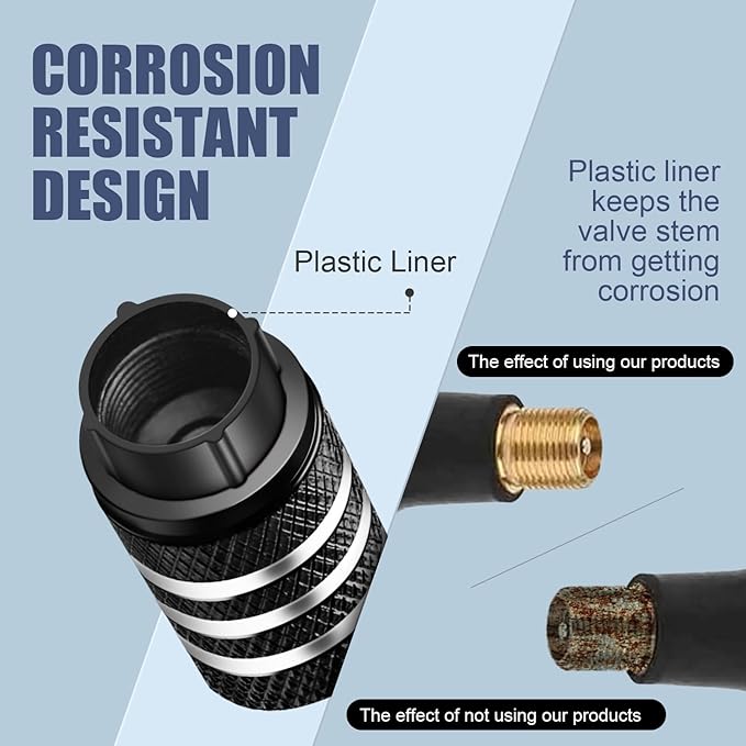 Tire Valve Stem Caps Cover - (5 Pack) Tire Air Cap N2 Nitrogen Metal with Plastic Liner Corrosion Resistant Leak-Proof for Car Truck Motorcycle Bike Black