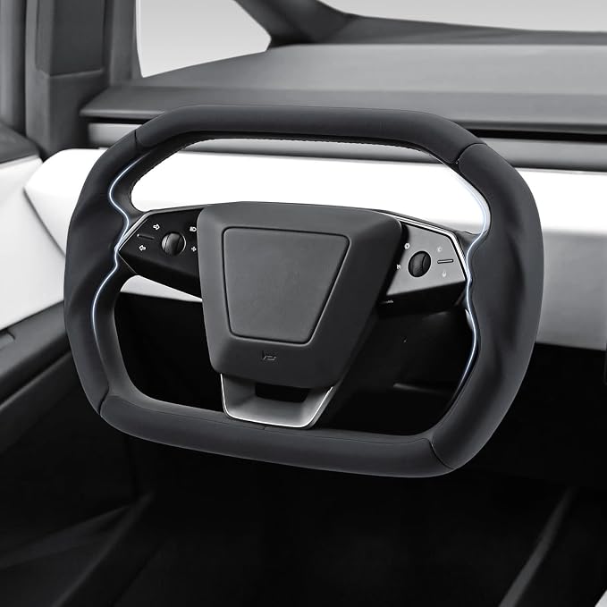 Steering Wheel Cover for Cybertruck 2023-Present Leather Steering Wheel Cover for Tesla Cybertruck Truck Car Steering Wheel Accessories (Black)
