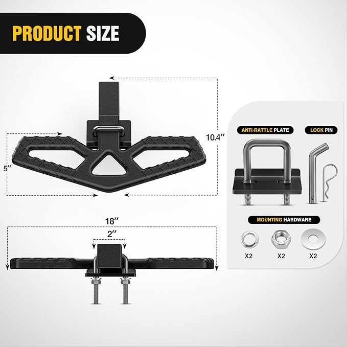 Nilight Tow Hitch Step for 2 Inch Receiver Heavy Duty Steel Universal Rear Bumper Guard Wide Non Slip Trailer Hitch Step Bar with Anti Rattle Stabilizer and 5/8 inch Pin Clip Fits Pickup Truck SUV Van