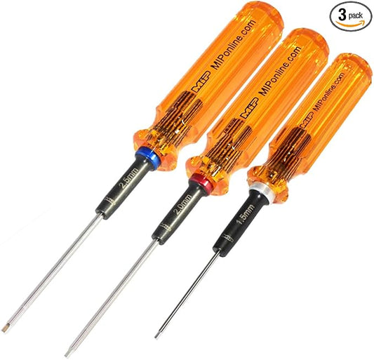 MIP 9602 3-Piece RC Hex Screwdriver Set (1.5mm, 2.0mm, 2.5mm) – Precision Hex Allen Wrenches for RC Cars, Drones, Boats, Helicopters – RC Repair Tool Kit – Made in USA