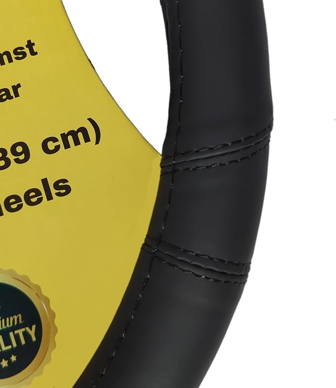 Steering Wheel Cover, Black, Real Genuine Leather, 16 inch, for Men and Women, Universal, Stretch On, Heat Resistant, Stays Cool, Non-Slip, HANWOLF