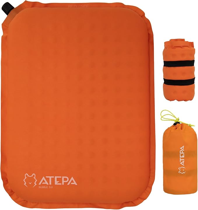 ATEPA Inflatable Seat Cushion, Compact Self-Inflating Seat Cushion for Stadium Airplane Air Travel Bleacher Camping, Blow Up Foam Seat Pad for Outdoor Sports Events Backpacking Hiking Sitting