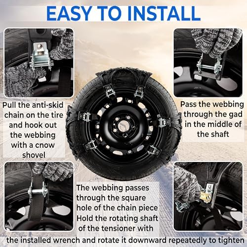 ZONETECH Tire Snow Chains 6-Pack All Season Black Upgraded Premium Quality Strong and Durable Anti-Skid Car,SUV, Pick Up and Truck for Emergency and Travel